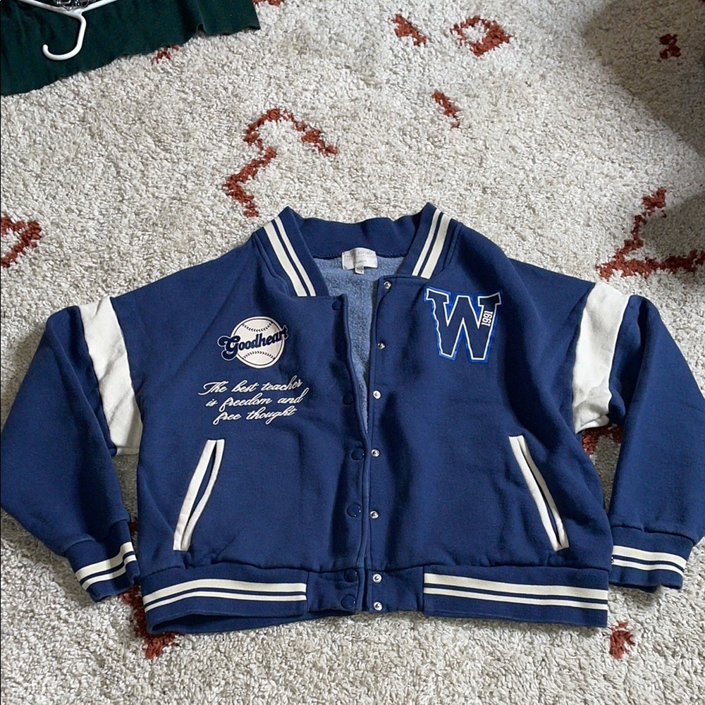 Pacific Republic- Vintage Varsity Jacket circa 1991- Blue/White- Pockets & Snaps